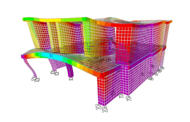 Modelo matemático de la estructura con la deformada del análisis sísmico